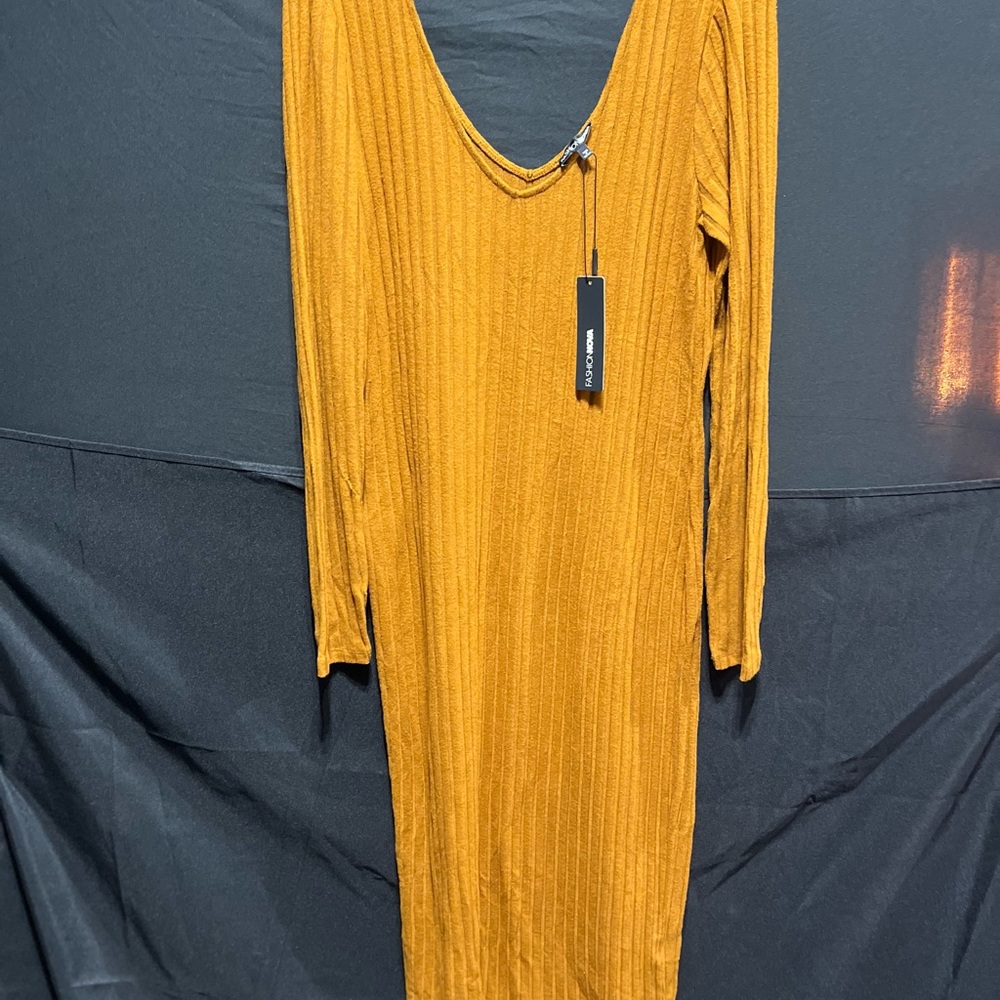 Fashion Nova Mustard Long Sleeve Dress